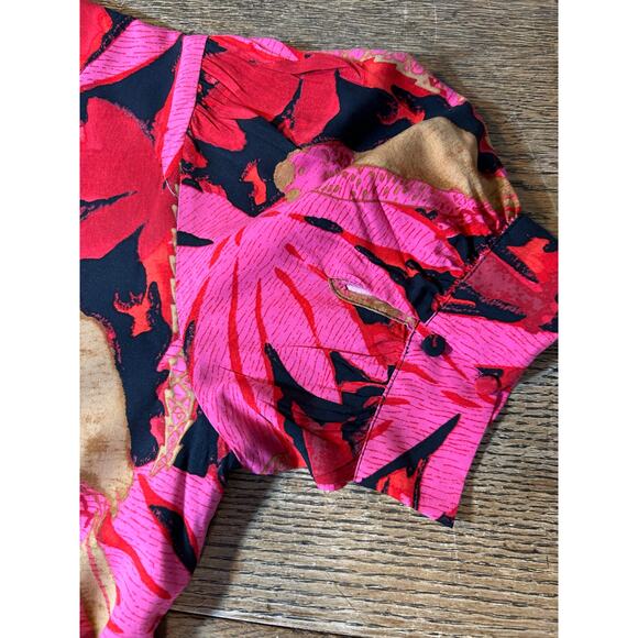J. Crew Palm Print Faux Wrap Midi Dress Pink Red Black Sz 8 - Picture 8 of 11